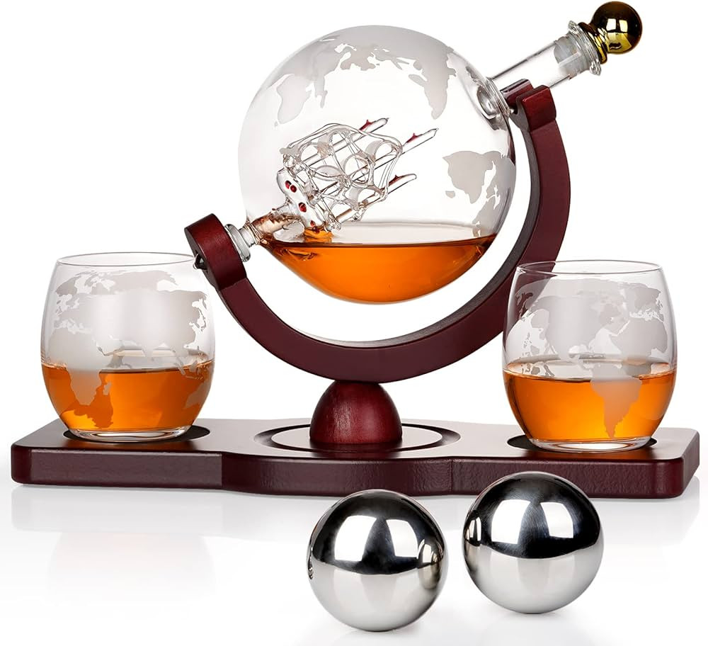 Gifts for Men Dad Christmas, Whiskey Decanter Globe Set with 2 Ball Stones & 2 Glasses, Anniversa... | Amazon (US)