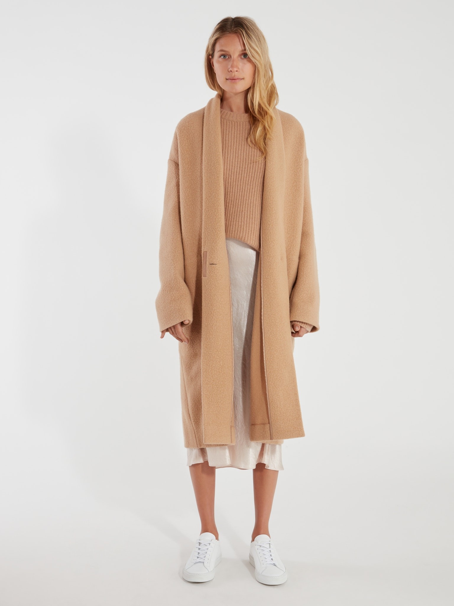 Collarless Long Wool Coat | Verishop