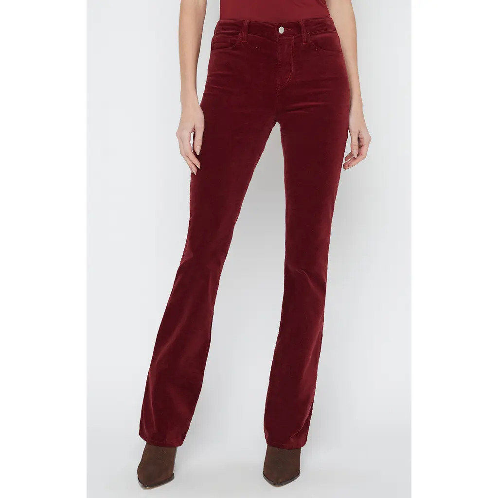 L'AGENCE Stevie High Waist Straight Leg Velvet Pants in Dark Syrah at Nordstrom, Size 32 | Nordstrom