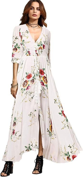Milumia Women's Button Up Split Floral Print Flowy Party Maxi Dress | Amazon (US)