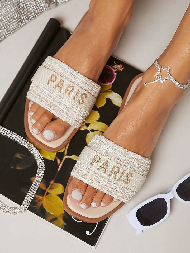 Letter Pattern Slide Sandals | SHEIN