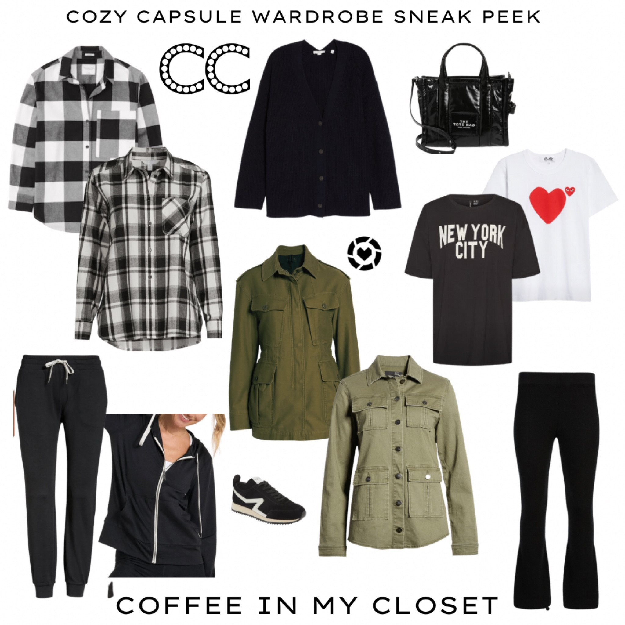 A SNEAK PEEK AT MY COZY CAPSULE WARDROBE COMING OUT THIS MONTH.

#High-low style 
#utilityjacket
#cardigan
#cashmere
#flaredleggings
#joggingset
#graphictee