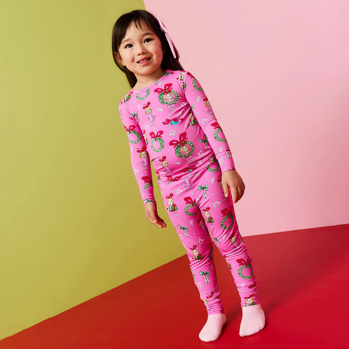 Pink Long Sleeve Toddler Pajamas | Dr. Seuss Cindy Lou Who | Posh Peanut