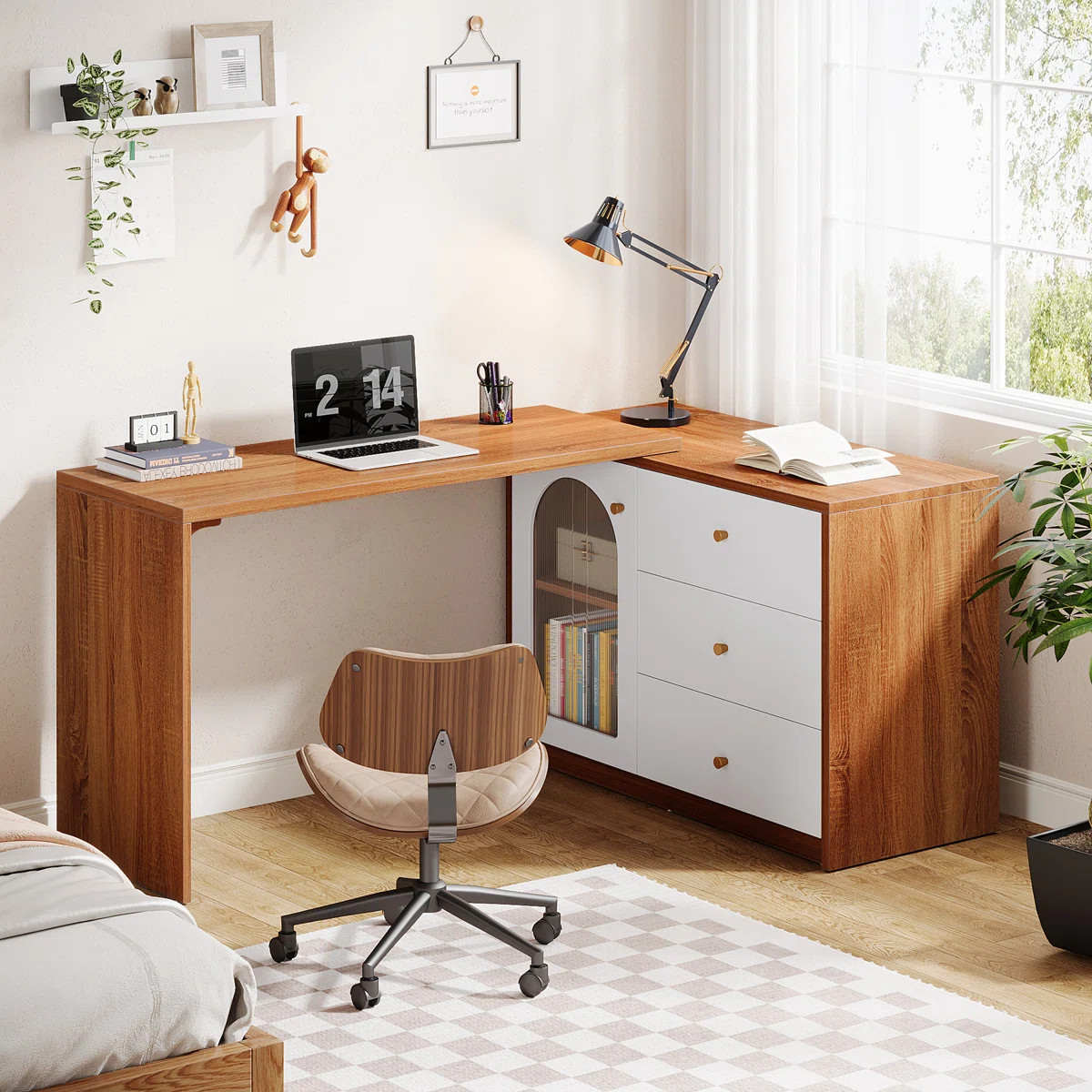 Rebacca L-Shaped Computer Desk, Corner Home Office Desk With Drawer Cabinet | Wayfair North America
