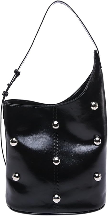 Elegant Slouchy Shoulder Bucket Bag for Women Rivets Beads Studded PU Leather Underarm Handbag wi... | Amazon (US)
