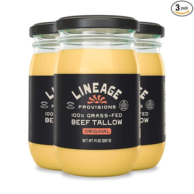 Lineage Provisions - 100% Grass-Fed & Finished Beef Tallow – 3-Pack Glass Jars – US-Raised Ca... | Amazon (US)