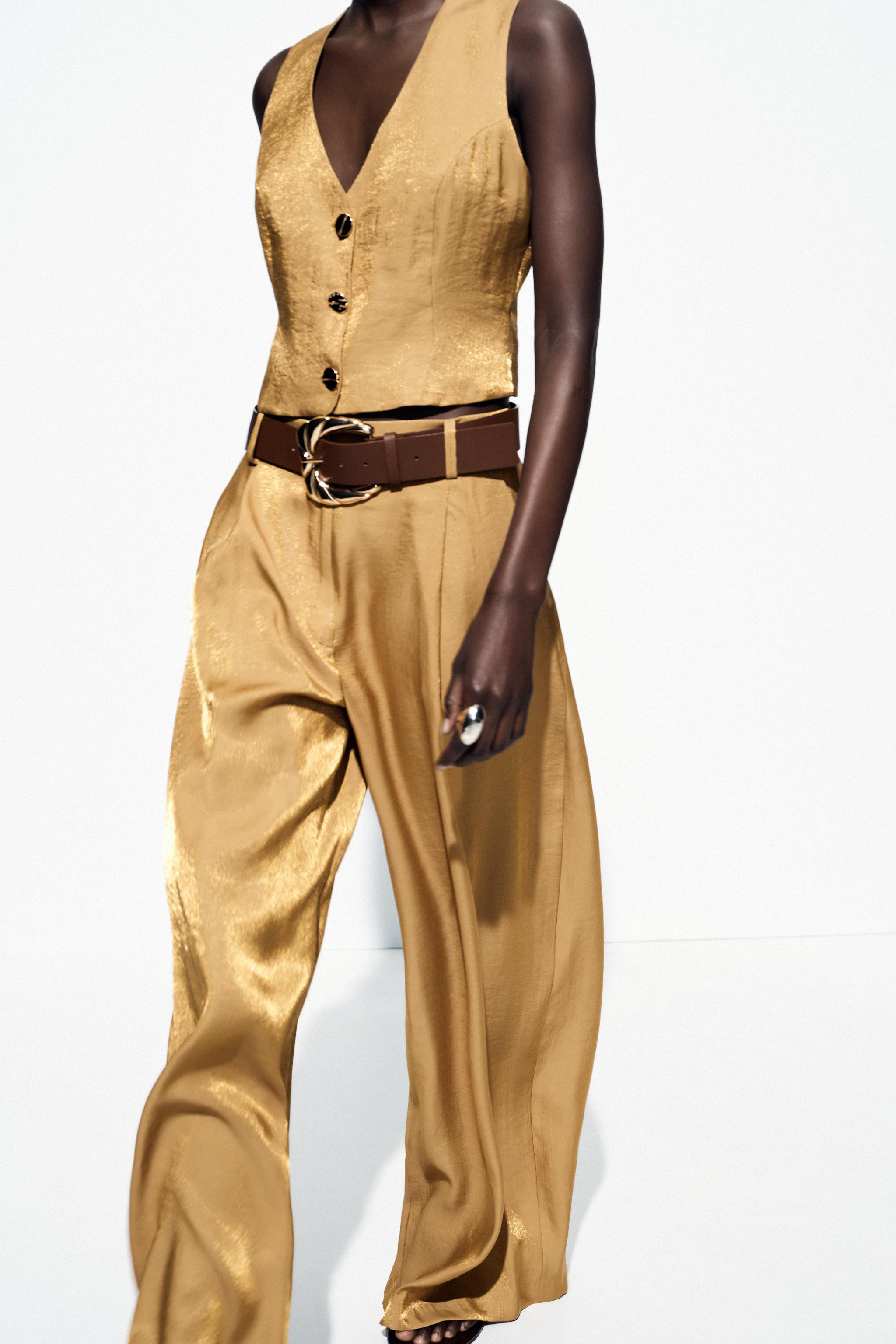 GOLD BUTTON SATIN EFFECT TOP | Zara US