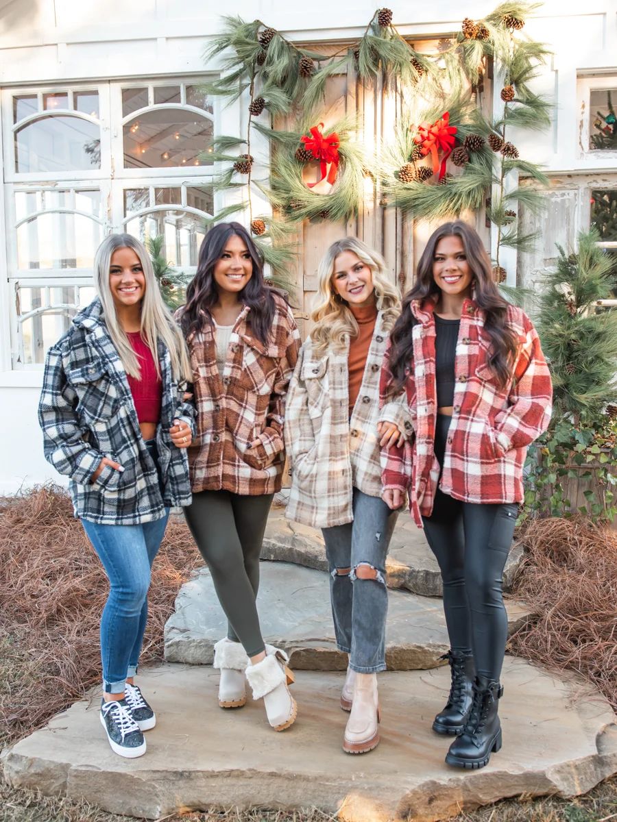Sherpa Plaid Shacket in 4 Colors | Southern Made Apparel | Shop Southern Made & Southern Made Tees