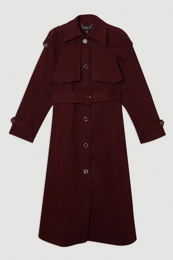 Plus Size Pleated Black Trench Coat | Karen Millen UK + IE + DE + NL