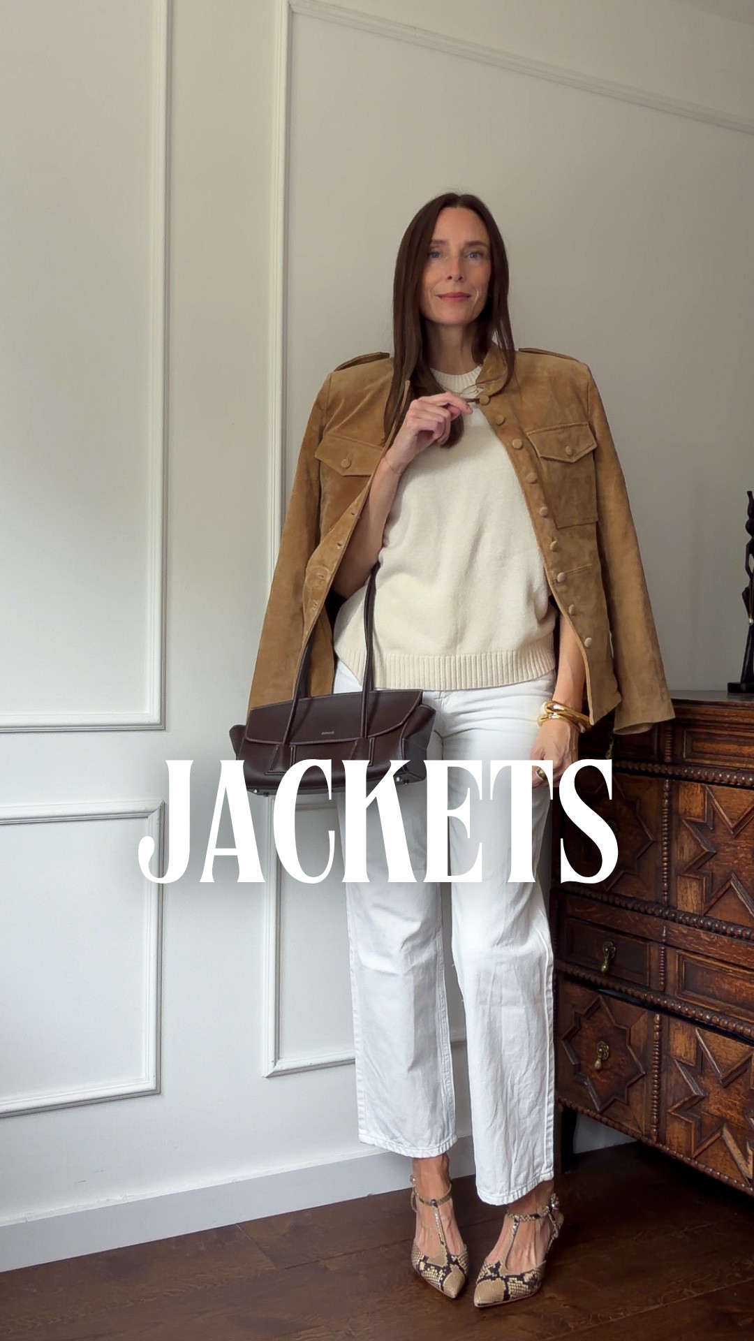 Beige trench-style bomber, S
Black leather jacket, UK 8
Cream frogged jacket, S
Brown collarless blazer, 8
Suede camel blazer, S

#LTKFashionMonth #LTKautumn #LTKstyletip