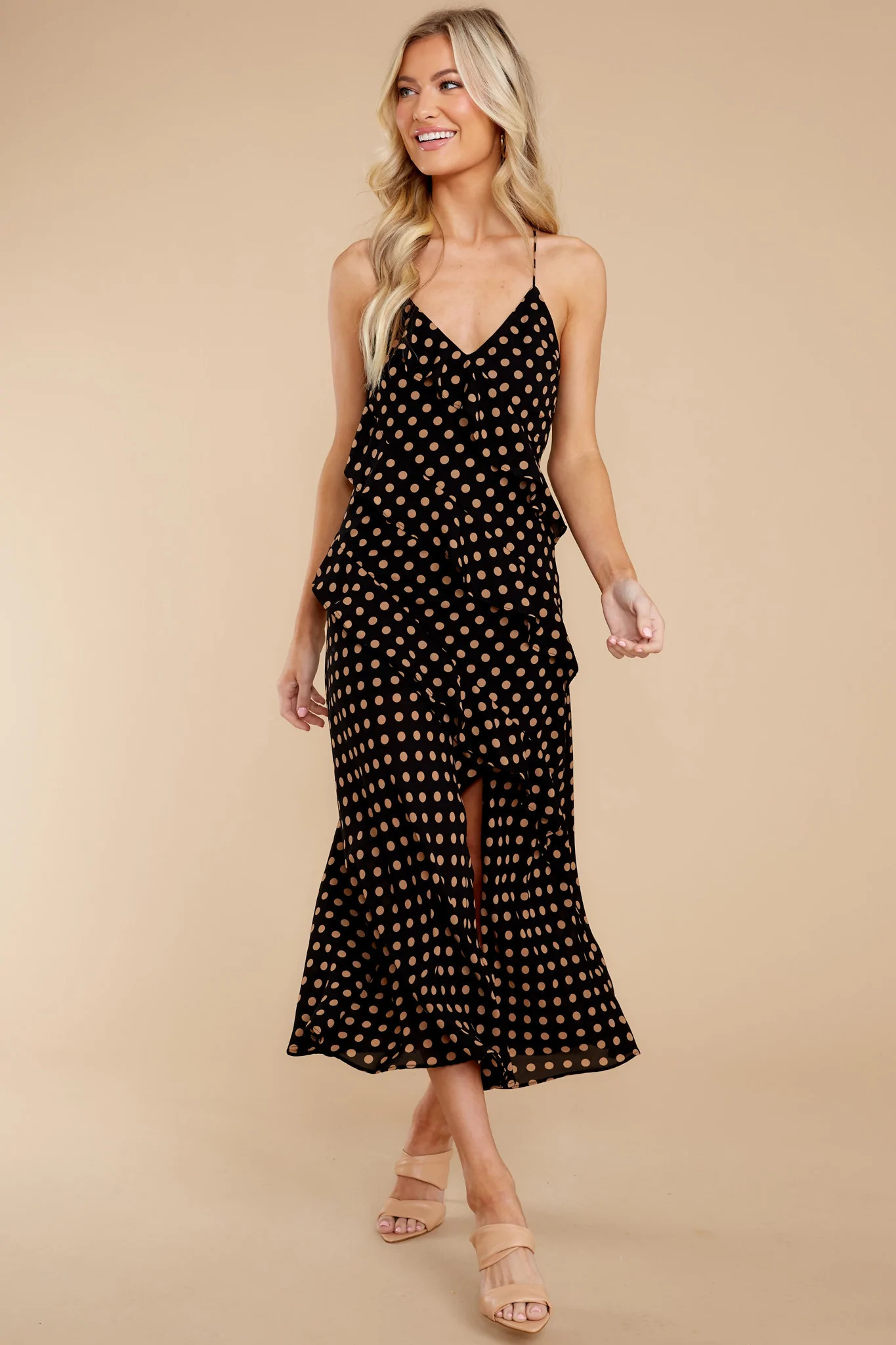 Ayat Mocha Black Cami Frill Slip Dress | Red Dress 