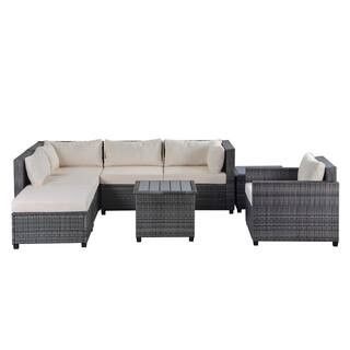 Harper & Bright Designs Deep seating High End 8-Piece Gray Wicker Outdoor Sectional Set with Extr... | The Home Depot