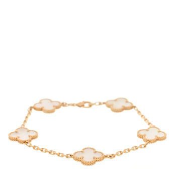 18K Yellow Gold Mother of Pearl 5 Motifs Vintage Alhambra Bracelet | FASHIONPHILE (US)