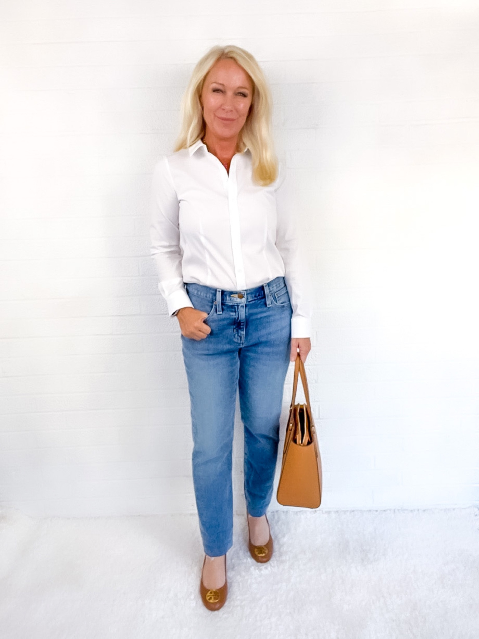 Straight leg jeans with a white wrinkle resistant button-down. Timeless classic style! 

Over 40 / over 50 / over 60

#LTKsalealert #LTKSeasonal #LTKunder50