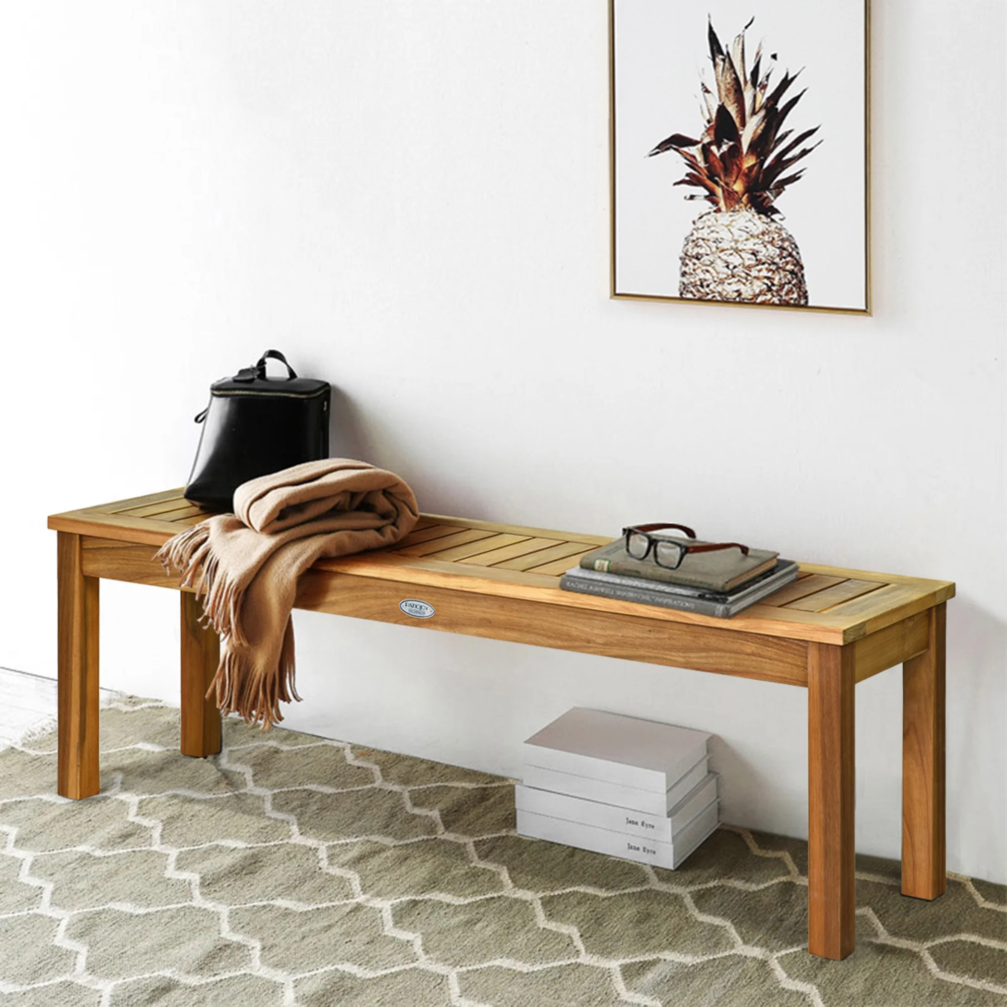 Gymax Patio Garden Acacia Wood Bench Dining Bench w/ Slatted Seat Indonesia Teak | Walmart (US)