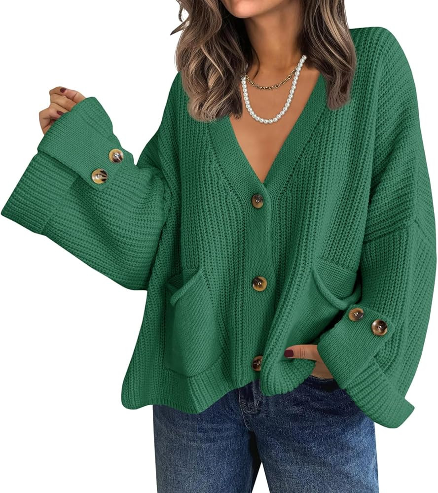 Saodimallsu Womens Oversized Cardigan Sweaters Button Up V Neck Long Sleeve Open Front Chunky Kni... | Amazon (US)