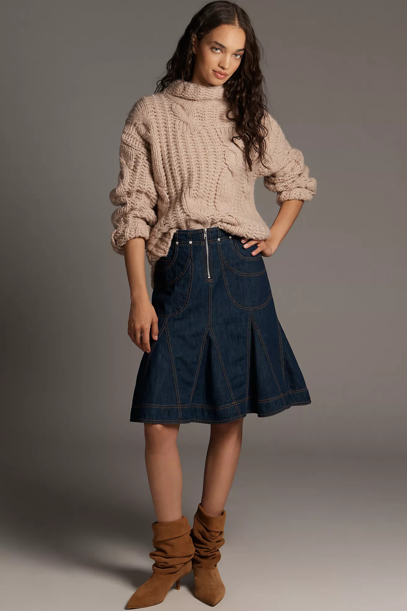 Pilcro Fluted Knee-Length Skirt | Anthropologie (US)