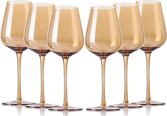 Amber Wine Glasses Set of 6-17 oz colored Red Wine Glasses,European Unique Wine Glass Set, Hand B... | Amazon (US)