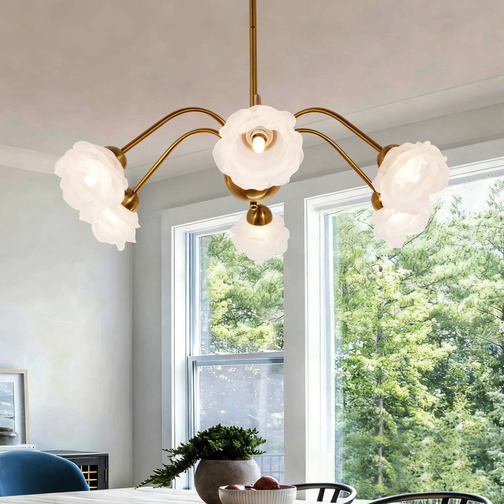6 - Light Antique Brass Dimmable Chandelier With Glass Petal Lampshade | Wayfair North America