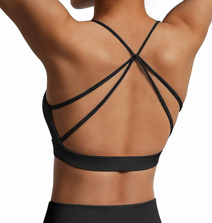 RXRXCOCO Womens Strappy Sports Bra Padded Criss Cross Back Sexy Workout Yoga Bra | Amazon (US)