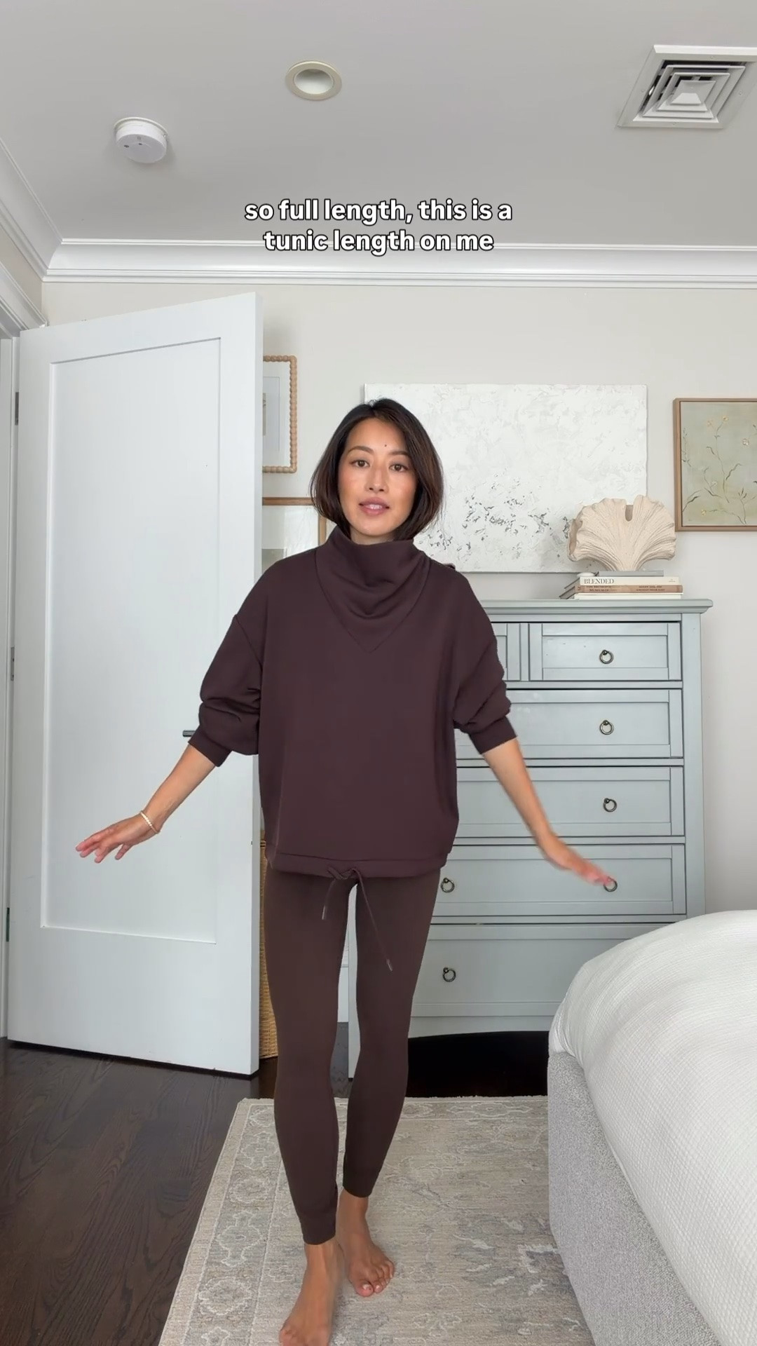 Sizing: XXS in top (oversized relaxed fit), XS in leggings (sized up, extra length folded under). 

• Betsy Sweat from @varley is a clever convertible piece with an elevated draped neckline. Two ways to wear in one – I like it longer tunic-style when wearing with leggings, and cinched up with matching DoubleSoft pieces!

#InVarley #Ad

Comfy travel outfit, petite style, matching set, petite leggings

#LTKPetite #LTKTravel #LTKootd