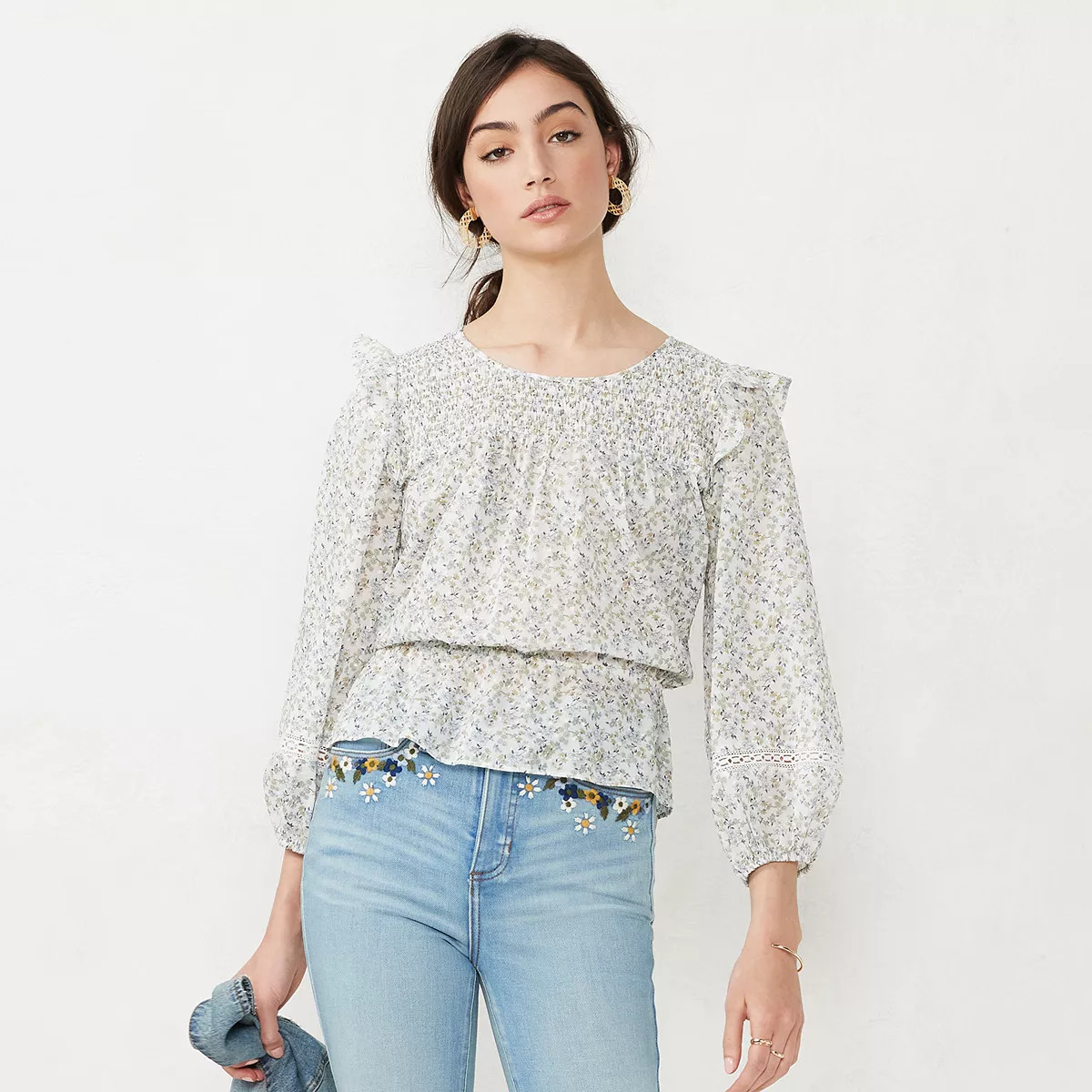 Women's LC Lauren Conrad Smocked Yoke Peplum Top | Kohl's