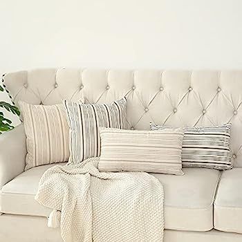 Kiuree Khaki and Beige Farmhouse Throw Pillow Covers 18 x 18, Modern Accent Square Decorative Pi... | Amazon (US)