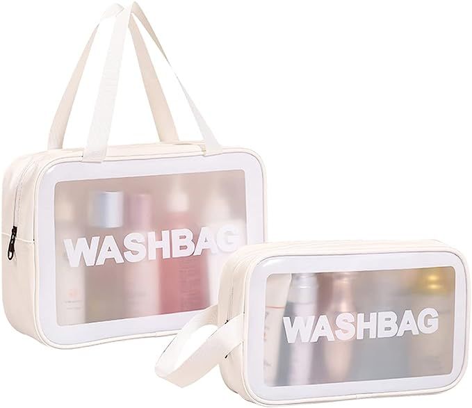 2 Pieces Clear Makeup Bag PVC Waterproof Cosmetic Bag Large Clear Travel Toiletry Organizer Bag S... | Amazon (US)