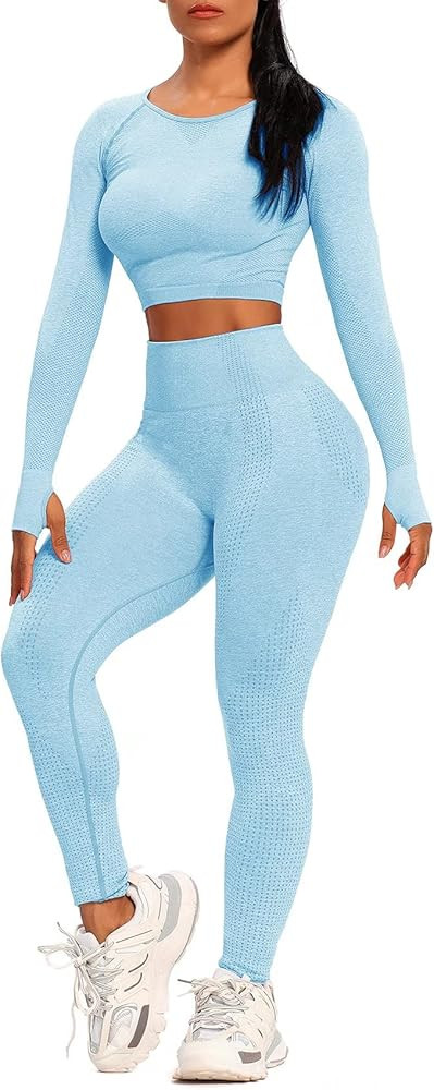 SEASUM Workout Sets for Women High Waist Seamless Cute Yoga Leggings Workout Sets for Women 2 Piece  | Amazon (US)