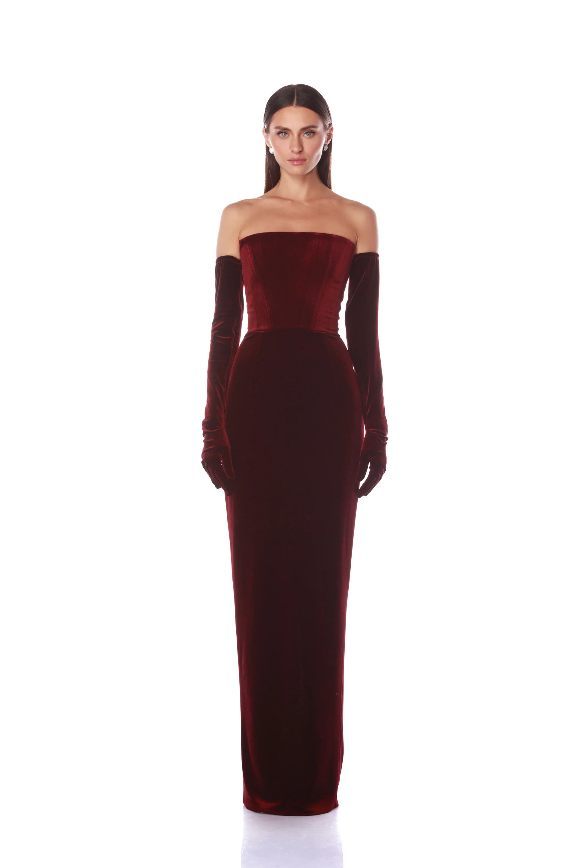 Florentina Burgundy Strapless Velvet Gown | Bronx and Banco