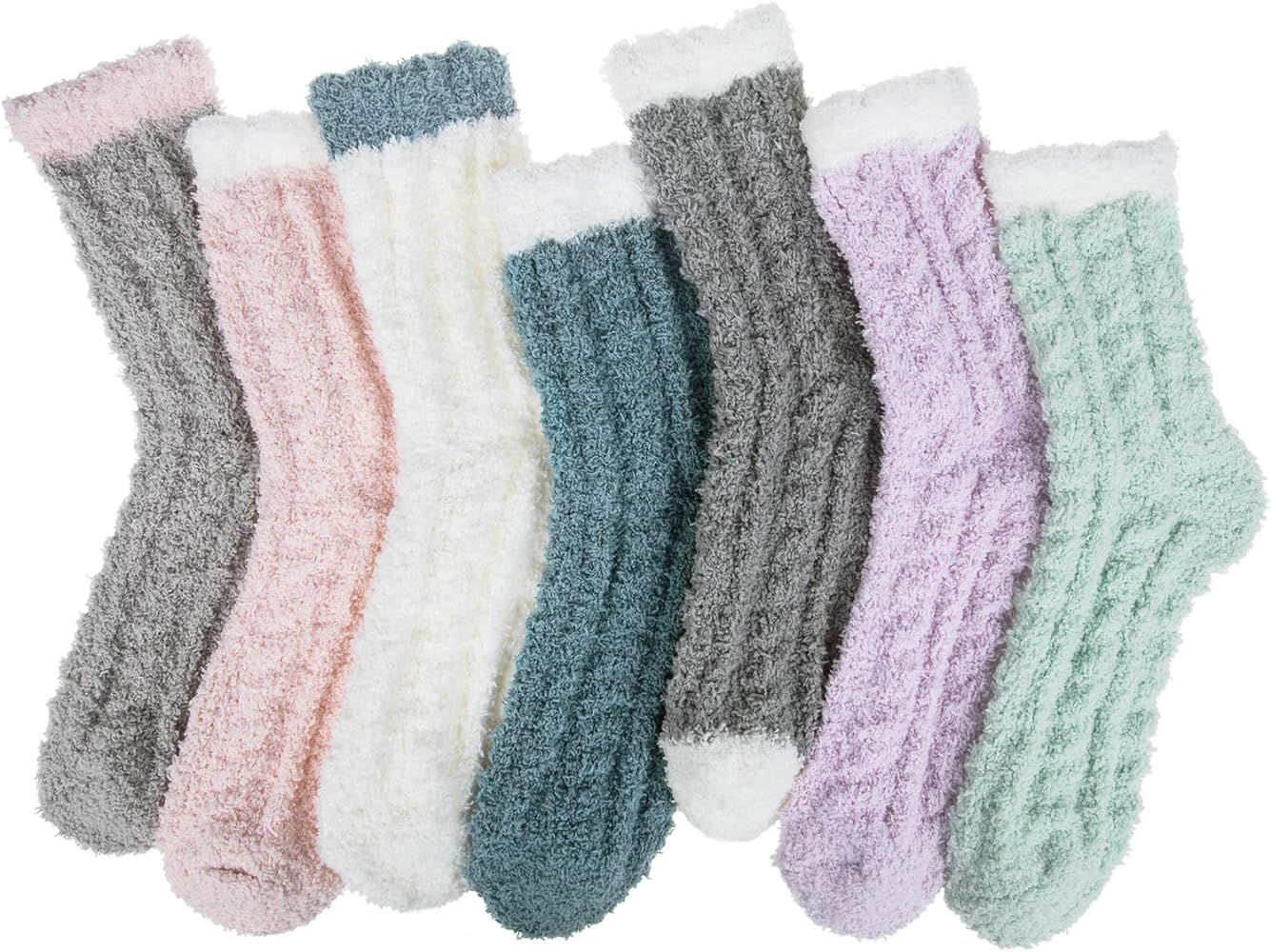 7 Pairs Womens Winter Fuzzy Socks Cozy Fluffy Socks Warm Fuzzy Christmas Socks for Women Gifts | Amazon (US)