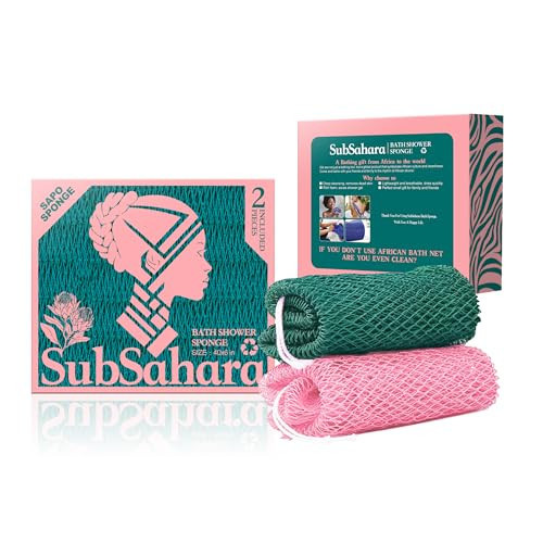 SubSahara Authentic African Net Sponge - 2 Pack Exfoliating Bath & Shower Loofah Sponge for Body & Face, Gentle Scrubber for All Skin Types, Travel, Durable (Ligh Pink & Teal) | Amazon (US)