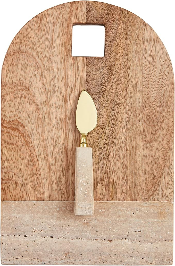 Mud Pie Rounded Travertine Board Set; Board 12 1/4" x 8" | Spreader 5 1/2" | Amazon (US)
