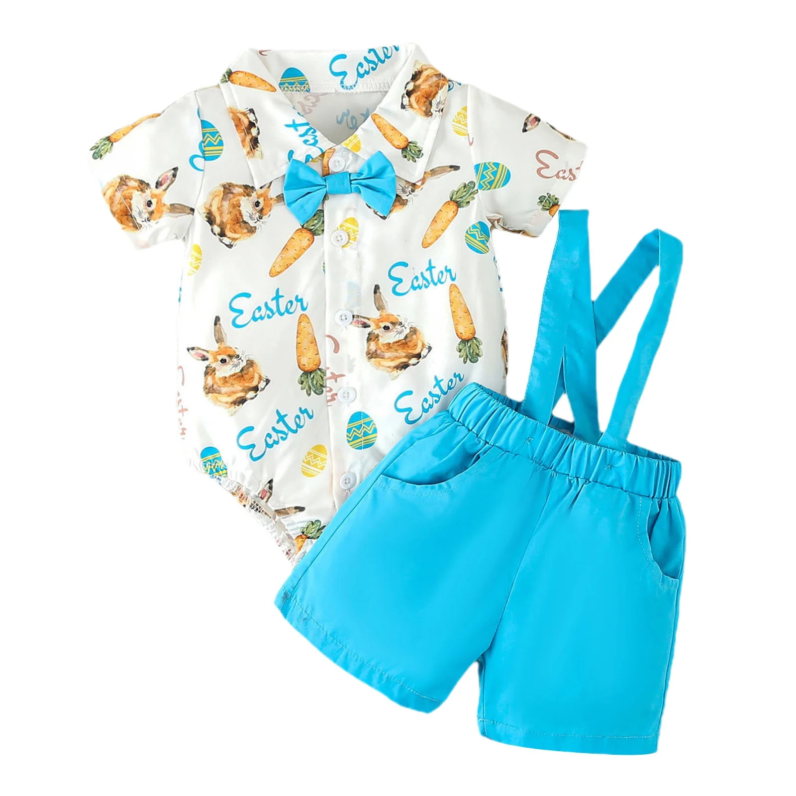 Toddler Boy Clothes Sets Easter Short Sleeve Rabbit Prints Romper Bodysuits Suspenders Shorts 2Pc... | Walmart (US)