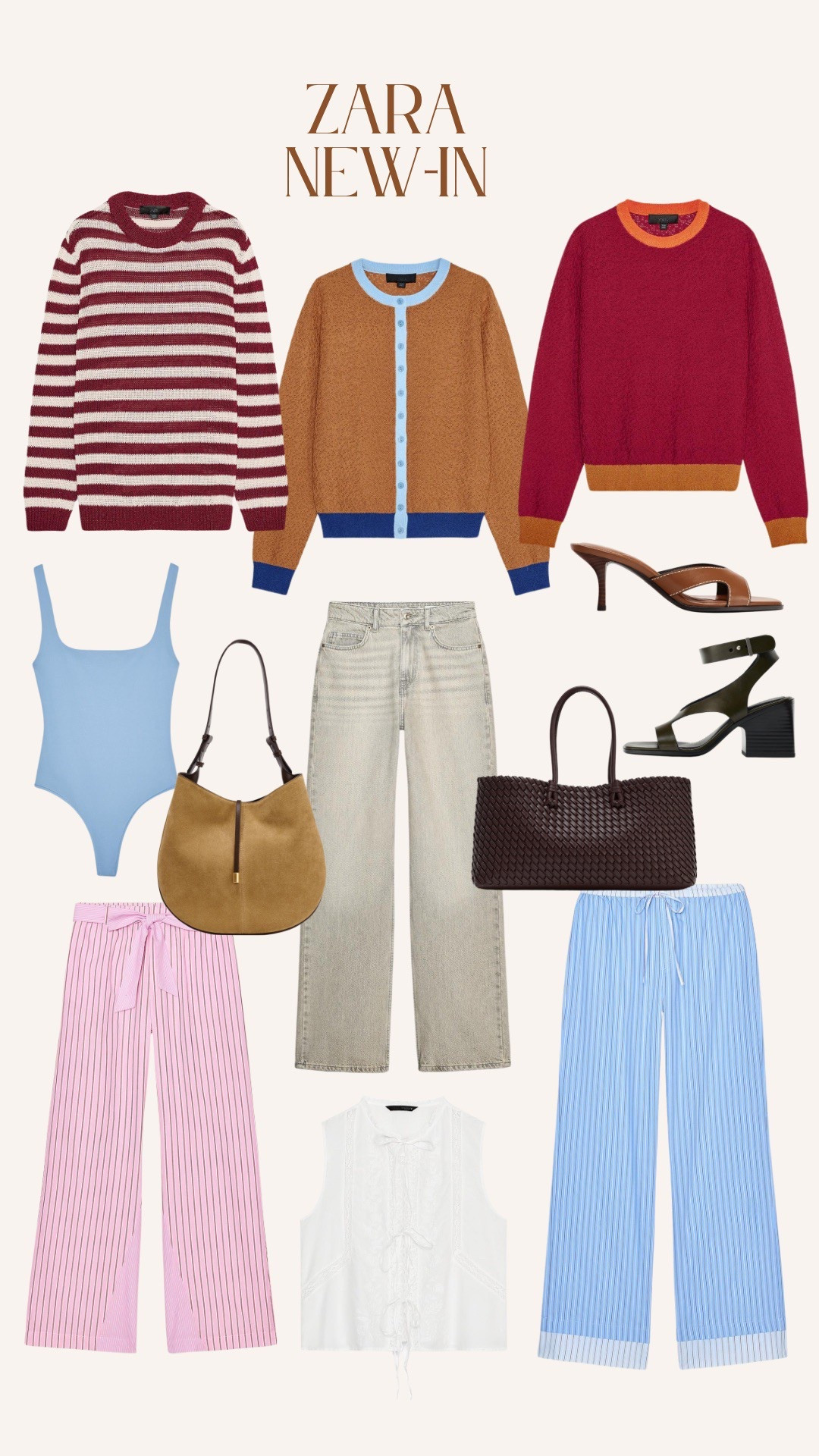 My favourite pieces new in Zara, perfect for spring 💐

Striped trousers, suede bag, woven bag, sandals, colour block jumper, cardigan, stripe jumper, baby blue, lace vest, spring outfit ideas

#LTKspring #LTKuk #LTKgiftguide