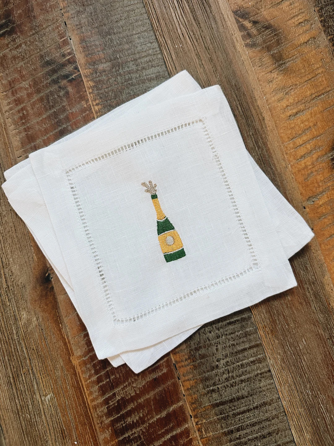 Champagne Bottle Linen Cocktail Napkins | Etsy (US)
