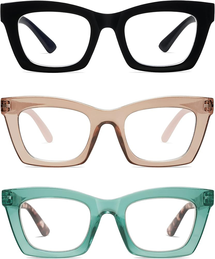 AMOMOMA Trendy Oversized Blue Light Stylish Readers for Women,Retro Square Cute Sturdy Computer W... | Amazon (US)