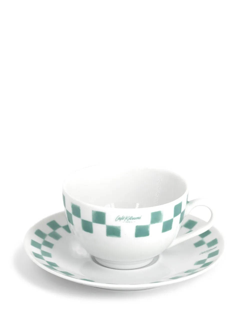 CAFÉ KITSUNÉ checked tea cup and saucer set - White | Farfetch Global