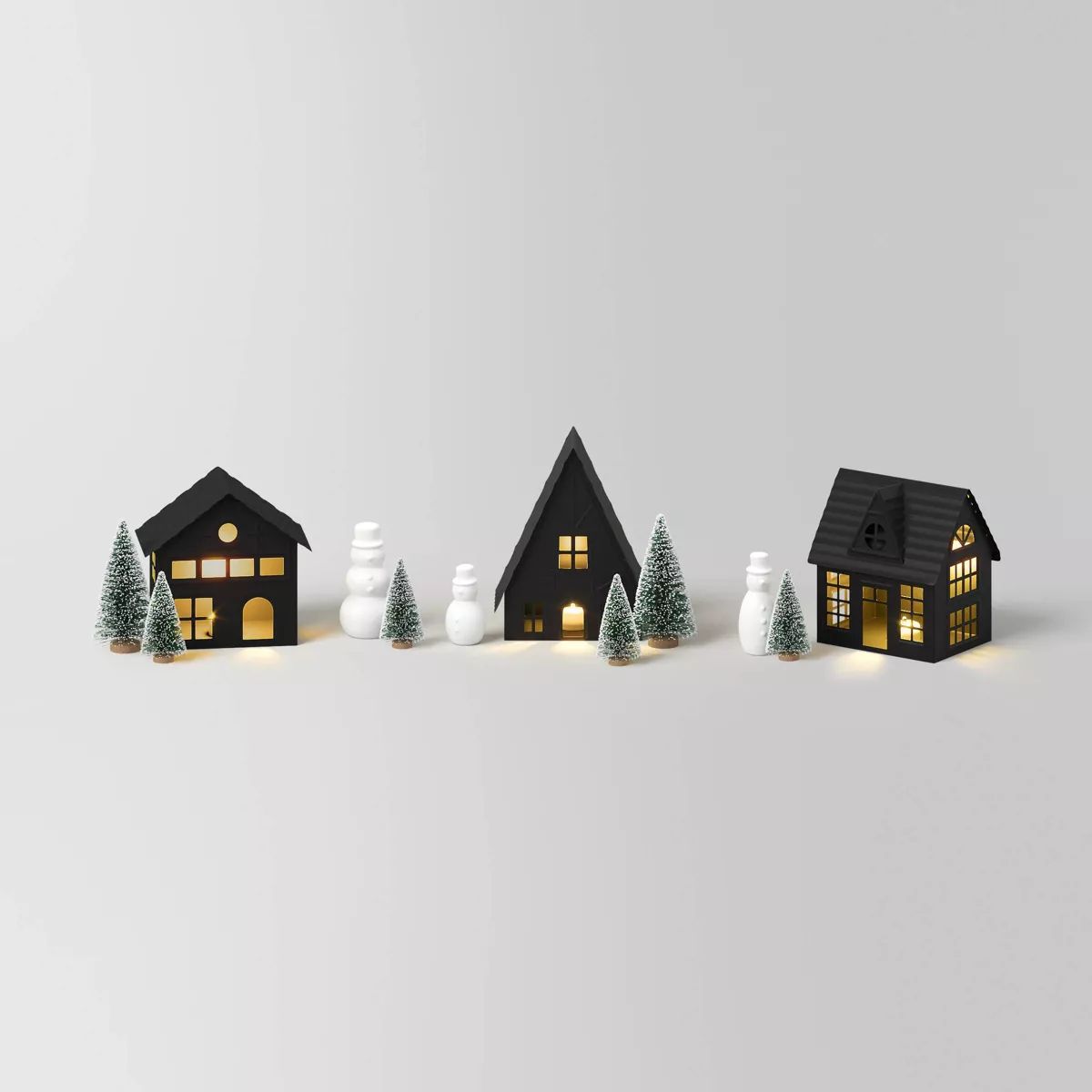 12pc Battery Operated Lit Metal House with Bottle Brush Trees and Snowmen Christmas Village Set -... | Target