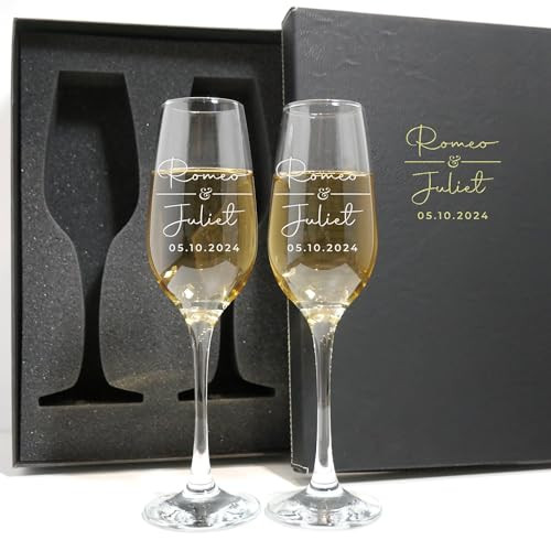 Personalized Champagne Flutes - Set of 2 - Custom Wedding Glasses - Bride & Groom Wedding Gifts for Mr & Mrs - Engagement, Bridal Shower, Anniversary, Gift for Couple - Valentines Day Gift - 6 Designs | Amazon (US)