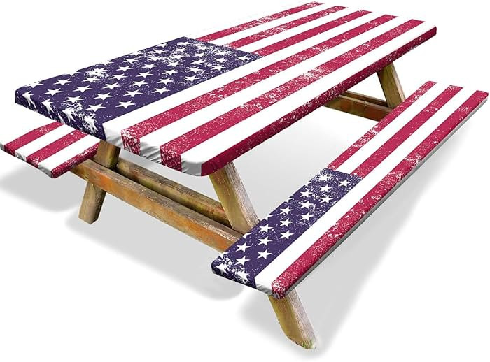 American Flag Picnic Table Cover with Bench Cover Set Independence Day Table Flag Waterproof Wind... | Amazon (US)