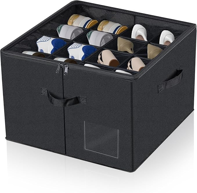 Shoe Storage Organizer, Fits 16 Pairs, Closet Shoe Box with Adjustable Dividers & Transparent Lid... | Amazon (US)