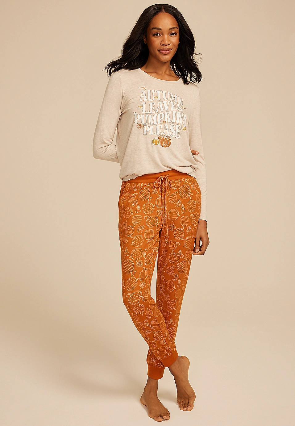 Autumn Leaves Pumpkins Please Graphic Tee And Jogger Pajama Set | Maurices
