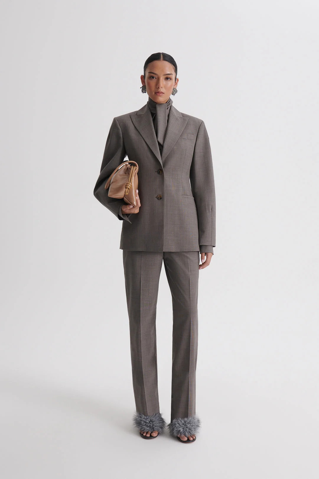 PLAID CURVED WAIST JACKET - TRUFFLE - Scanlan Theodore | Scanlan Theodore US