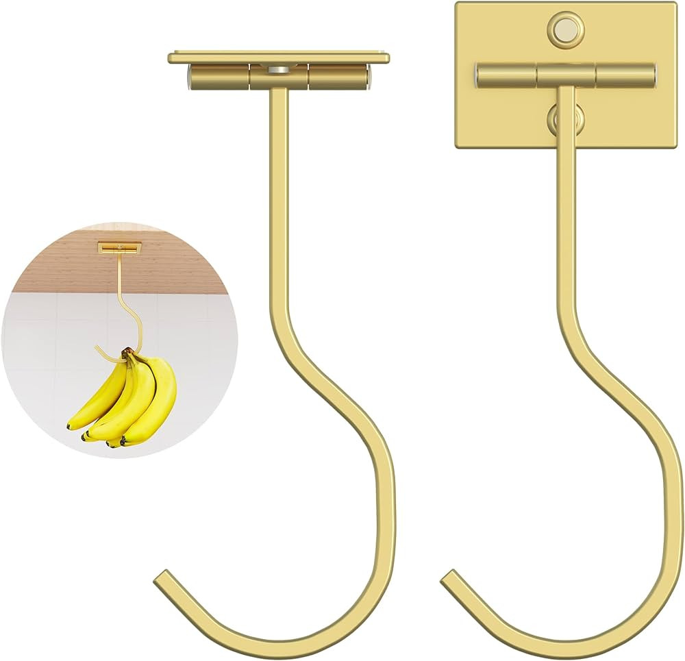 2-Pack Self Adhesive Banana Hook, Metal Banana Hanger Hook,Under Cabinet Hook For Bananas Or Othe... | Amazon (US)