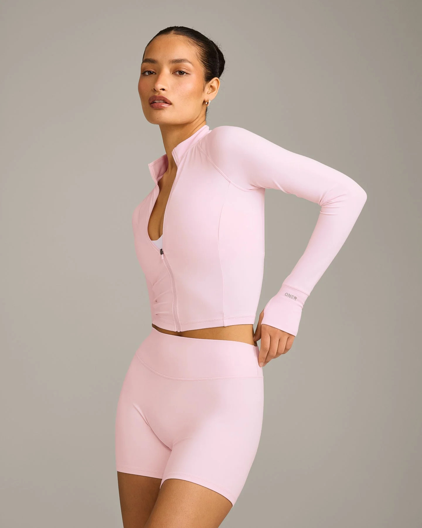 SoftMotion\u2122 Mid Jacket with Gray Logo | Soft Girl Pink | Oner Active (UK / US)