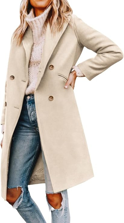 Yousify Womens Notched Lapel Collar Double Breasted Pea Coat Winter Wool Blend Over Coats Long Ja... | Amazon (US)