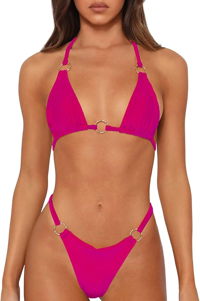 Sexy Bikinis for Women 2 Piece Bikini Spaghetti Strap Swimsuits Solid Color Bathing Swimwear Tria... | Amazon (US)
