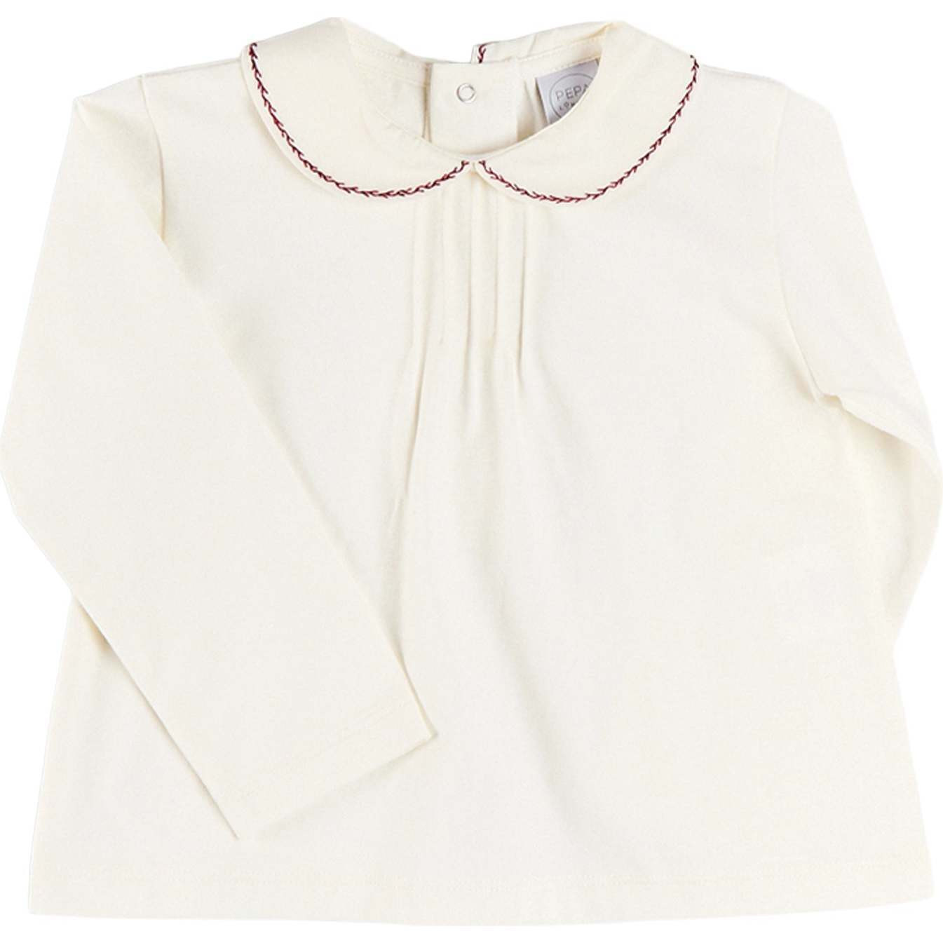 Embroidered Peter Pan Collar Top, Burgundy | Maisonette