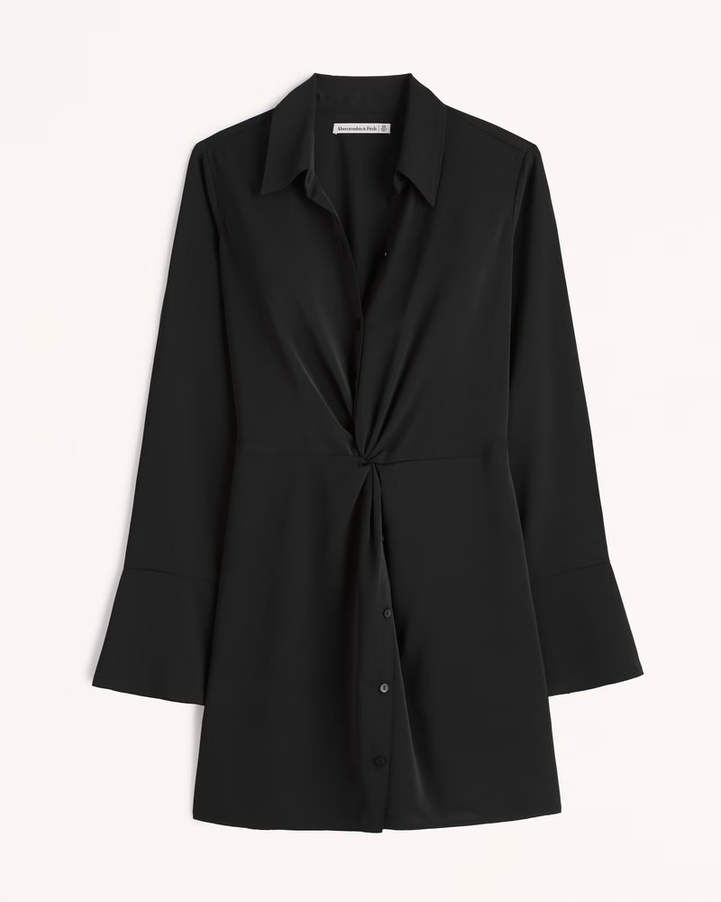 Women's Long-Sleeve Twist-Front Shirt Dress | Women's New Arrivals | Abercrombie.com | Abercrombie & Fitch (US)